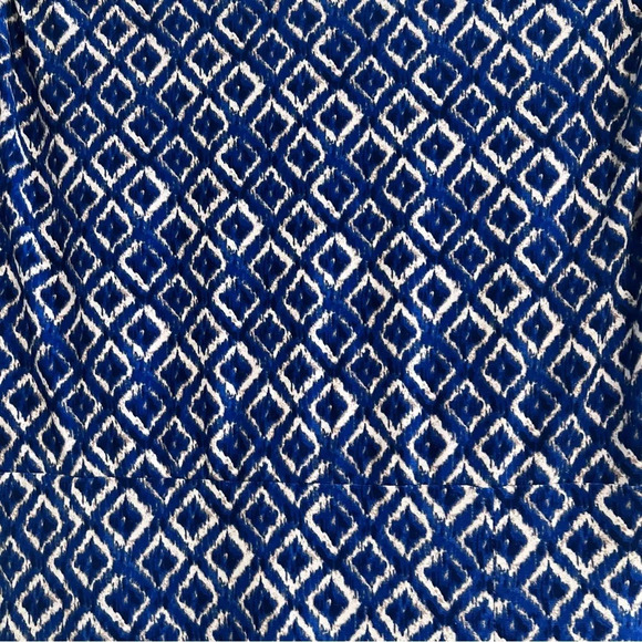 LAUREN Ralph Lauren Blue & White Ikat Faux Wrap Ruched Jersey Dress. Size 14. - Picture 8 of 11